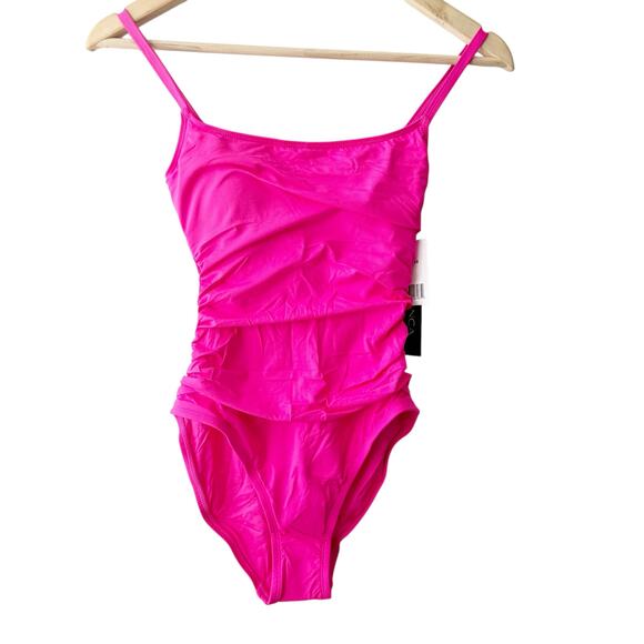 La Blanca Island Goddess Solid Pink Square Neck One Piece Swimsuit Size 2 - Picture 4 of 10